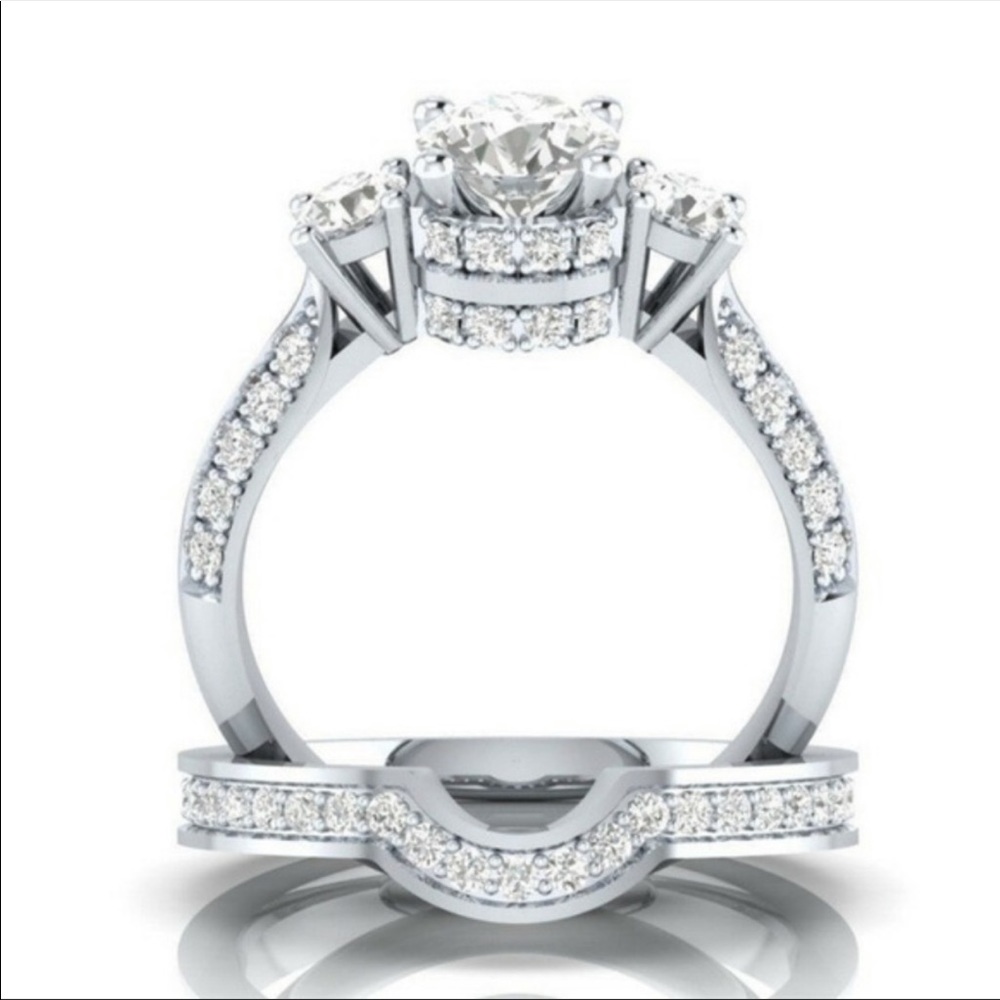 Luxury 2pc Set 925  Silver Sapphire Ring - Picture 3 of 5